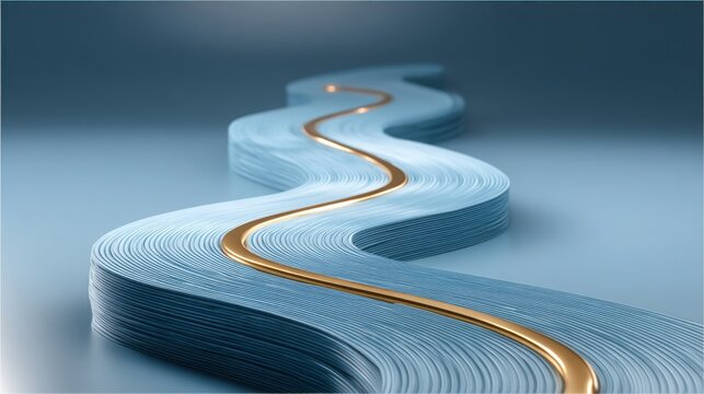 Curved road featuring elegant gold lines illustrating a pathway for progress in a roadmap concept visualization