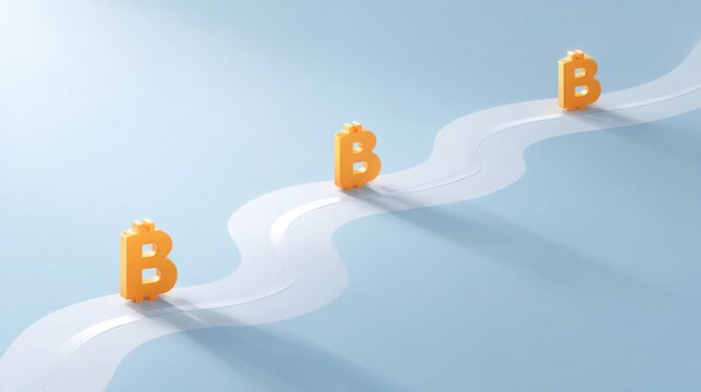 Line of orange bitcoin blocks forming a pathway representing security and custody in a cryptocurrency roadmap design - Powered by Adobe