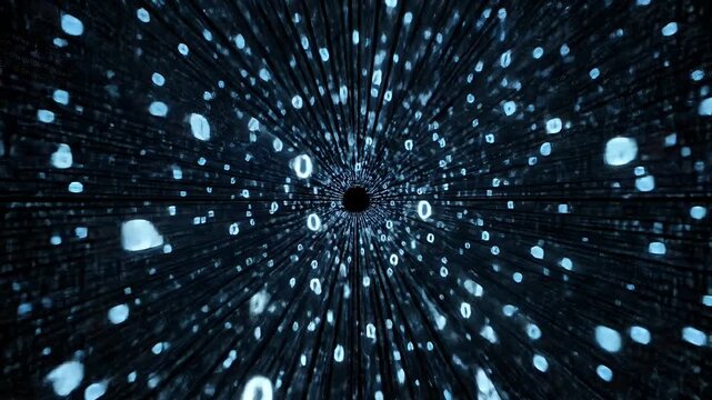 Blue Binary Data Tunnel Motion Graphic Loop With Streaks