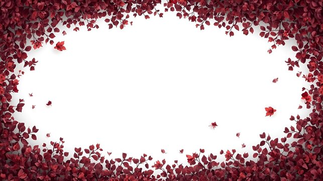 Red petals scattered oval frame isolated on white background - Powered by Adobe