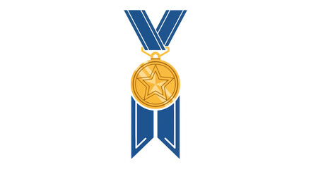 Golden Star Medal with Blue Ribbon Hanging Displayed on a White Background Symbolizing Achievement and Recognition
