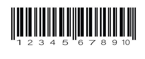 Black and white barcode label with vertical scan lines and numeric code isolated on white background
