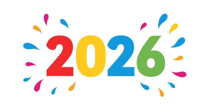 Happy New Year 2026 celebration with colorful confetti and vibrant party elements