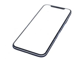 Modern smartphone with blank white screen, isolated on transparent background, perfect for mockup or template design showcasing mobile application interface