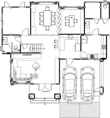 2D Drawing of Furniture Layout for Residential House – First Floor Interior Design Plan