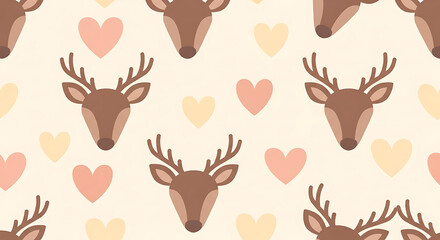 Cute Deer Head and Heart Pattern.