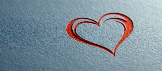 Red double heart outline on light blue textured background. Minimalist love symbol for Valentine's Day or romantic design.	