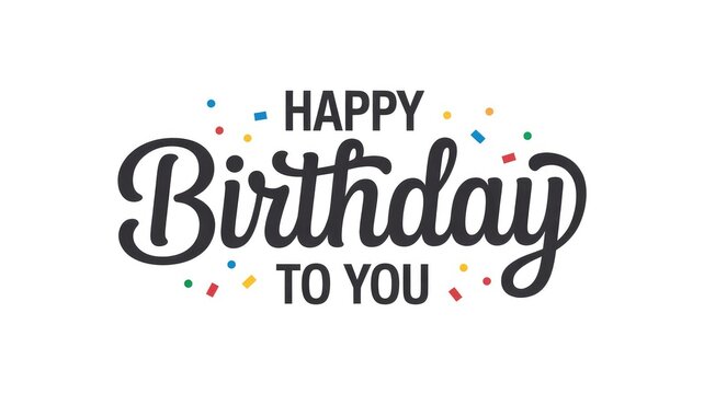 Celebrate a happy birthday with this festive typography design and colorful confetti, perfect for cards, banners, and invitations for birthday parties