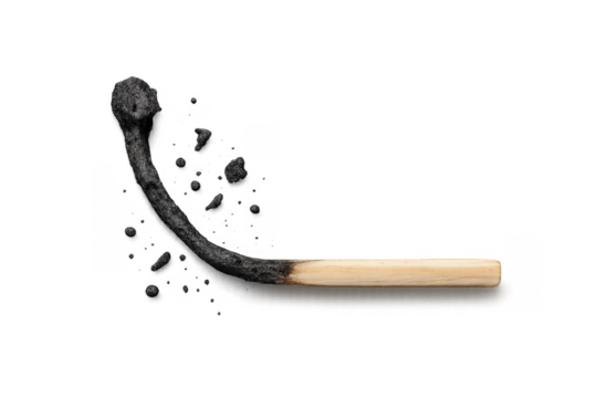 Burnt matchstick representing professional or emotional burnout concept