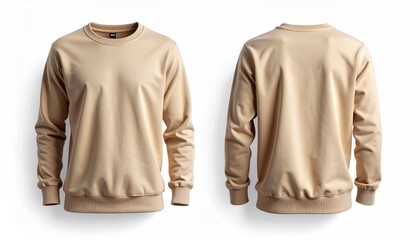 A versatile unisex beige sweatshirt, showcased from both front and rear perspectives, highlights its comfortable design. Perfect for everyday wear, emphasizing style and comfort.