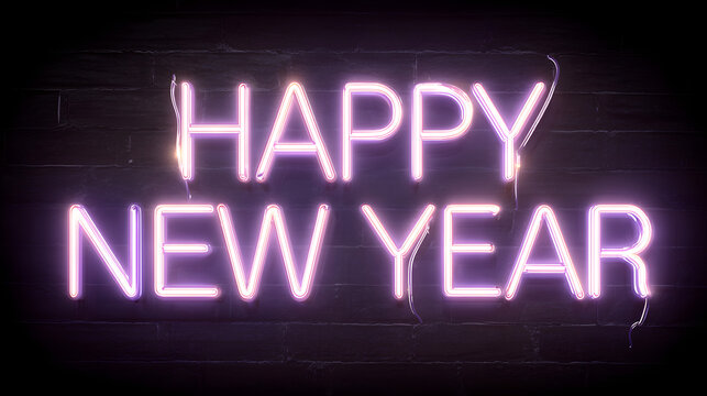 Happy New Year Banner Vector Text Effect. Neon Purple Color Theme. Font and text can be change