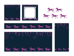 Chinese New Year 2026 web social media templates horse elements various sizes black pink