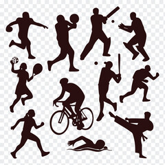 Diverse Sports Silhouette Collection Featuring Athletes in Action and Competition