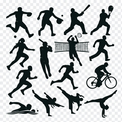 Sports silhouette collection depicting various athletic activities and fitness pursuits