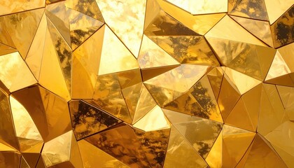 Captivating close-up of geometric gold abstract pattern with dynamic play of light and shadow, the image exudes luxury and sophistication. 