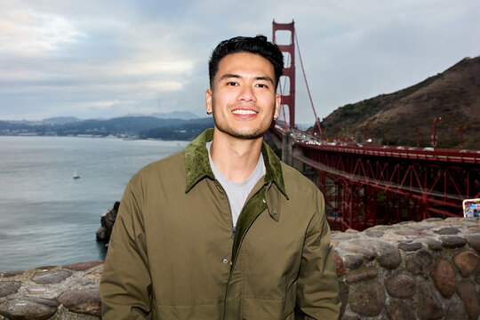Portrait of a man in the bridge's lookout point