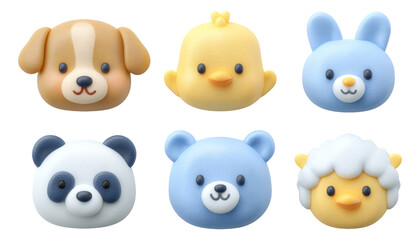 Obraz premium Soft Pastel 3D Clay Animal Faces Illustration for Cute and Playful Designs