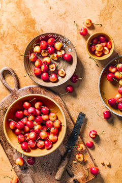 Sweet rainier cherries in warm summer light