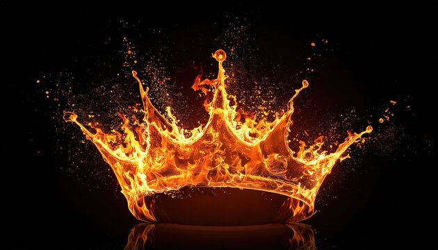 A majestic crown ablaze with fiery energy, embodying power, authority, and regal splendor, rendered in stunning detail against a dark backdrop. 