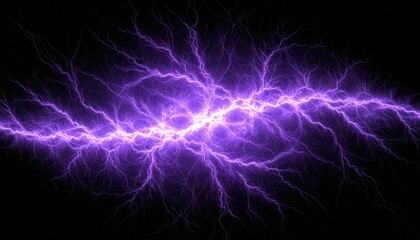 Fototapeta premium A striking bolt of vibrant, electric purple lightning dances across a stark black canvas, creating a mesmerizing display of raw energy and power. 