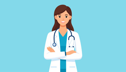 Smiling young professional female physician with a stethoscope