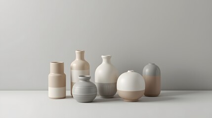 Minimal ceramic vase arrangement in soft neutral tones placed on a clean surface with gentle lighting, showcasing modern interior decor and refined contemporary design aesthetics