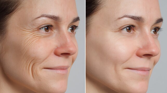 cheek micro wrinkles before-after comparison, smoother skin finish,