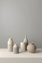 Minimal ceramic vase arrangement in soft neutral tones placed on a clean surface with gentle lighting, showcasing modern interior decor and refined contemporary design aesthetics