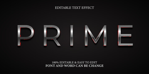 Editable Prime Text Effect with Metallic Steel Texture and Dark Background