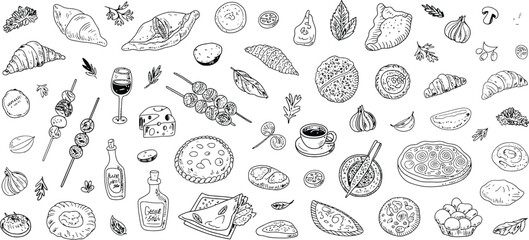Culinary Delights and Baked Goods Doodle Assortment Keywords: food, doodle, drawing, sketch