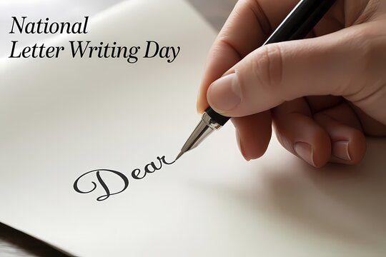 Illustration of hand writing dear with a fountain pen on paper celebrating national letter writing day - Powered by Adobe