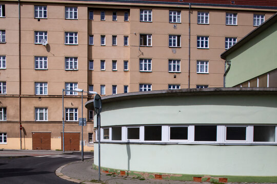 City architecture with houses and a road curve