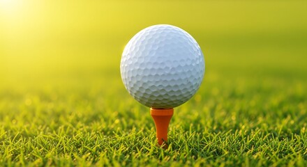 Close-up of a golf ball on an orange tee in grass.