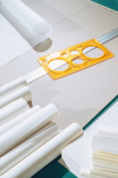 Detail /Papers in bookbinding workshop.