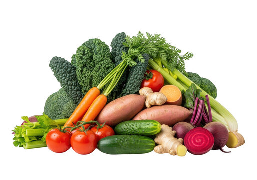 Healthy assortment of fresh vegetables, organic food for a balanced diet isolated on transparent background