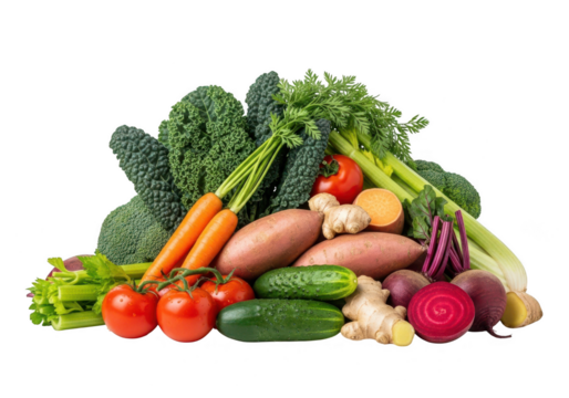 Healthy assortment of fresh vegetables, organic food for a balanced diet isolated on transparent background