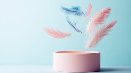Falling Pink and light blue feather Abstract background texture.	
