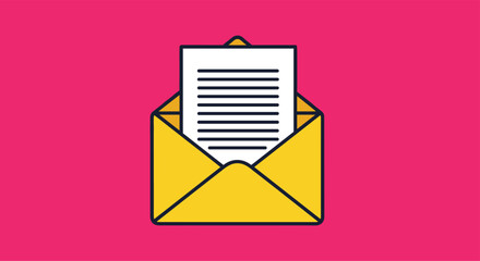 A bright and colorful flat icon of a yellow envelope opened to reveal a letter representing email mail or communication.