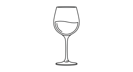 A minimalist black and white line art illustration of a classic glass of wine perfect for a menu or winery branding.