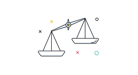 A minimalist line art icon of an unbalanced scale of justice symbolizing inequality injustice or making a difficult choice.