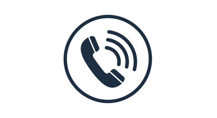 A simple and bold dark blue phone icon with a ringing telephone receiver inside a circle for contact or support communication.