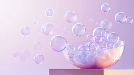 Pink bowl and flying bubble Abstract background texture.