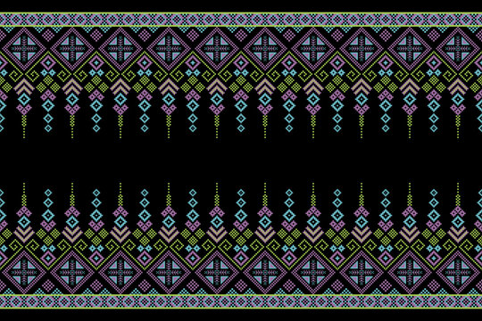 Cross stitch pattern concept showcasing traditional ethnic geometric pattern, Design for textile, background,carpet,wallpaper,clothing,wrapping,Batik,fabric,Vector illustration	
