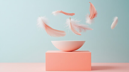 Falling Pink and light blue feather Abstract background texture.	

