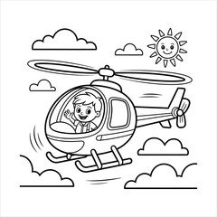 A Cute Kids Helicopter Ride Coloring Page Outline Design