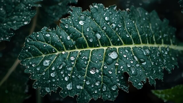 Water droplets on a kale leaf - Powered by Adobe