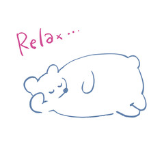 リラックス感あふれる,、手描きのかわいいくまが横になって眠るゆるいシンプルイラスト