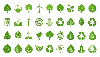 Eco-Friendly Icons - A Collection of Green Energy and Sustainability Symbols.