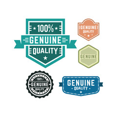 Collection of Genuine Quality Badges and Seals for Product Authentication.