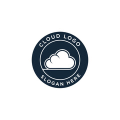 Minimalist logo featuring a stylized cloud icon within a dark blue circular frame, accompanied by the words 